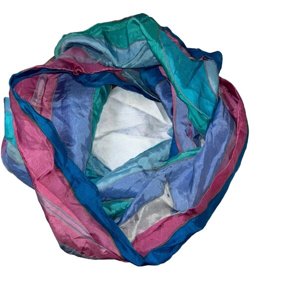 JG Silks Vintage Painted birds blues scarf 10x55 RARE Art to Wear - Picture 1 of 7